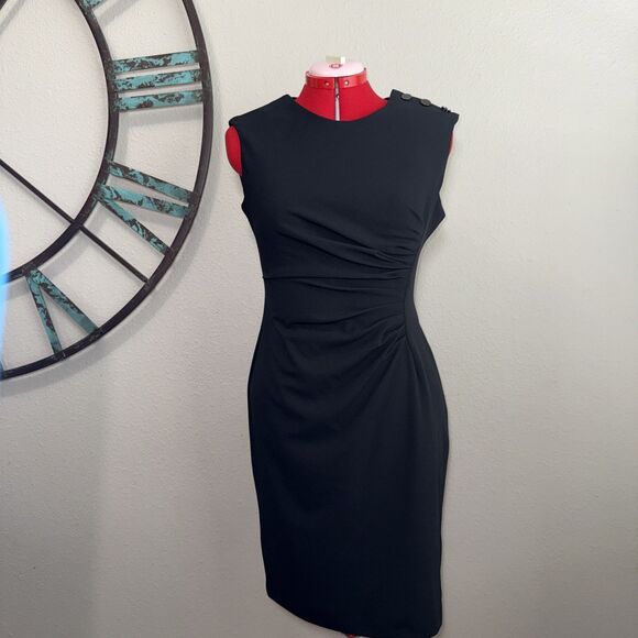 DKNY Dress 8 NWT Black Sleeveless Ruched Stretch Sheath - Picture 2 of 6